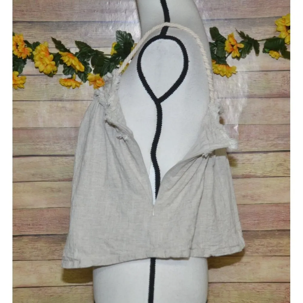 Moon River Beige Crop Tank Top Size M Linen Blend Fringe Rope Straps Cottage - Image 7