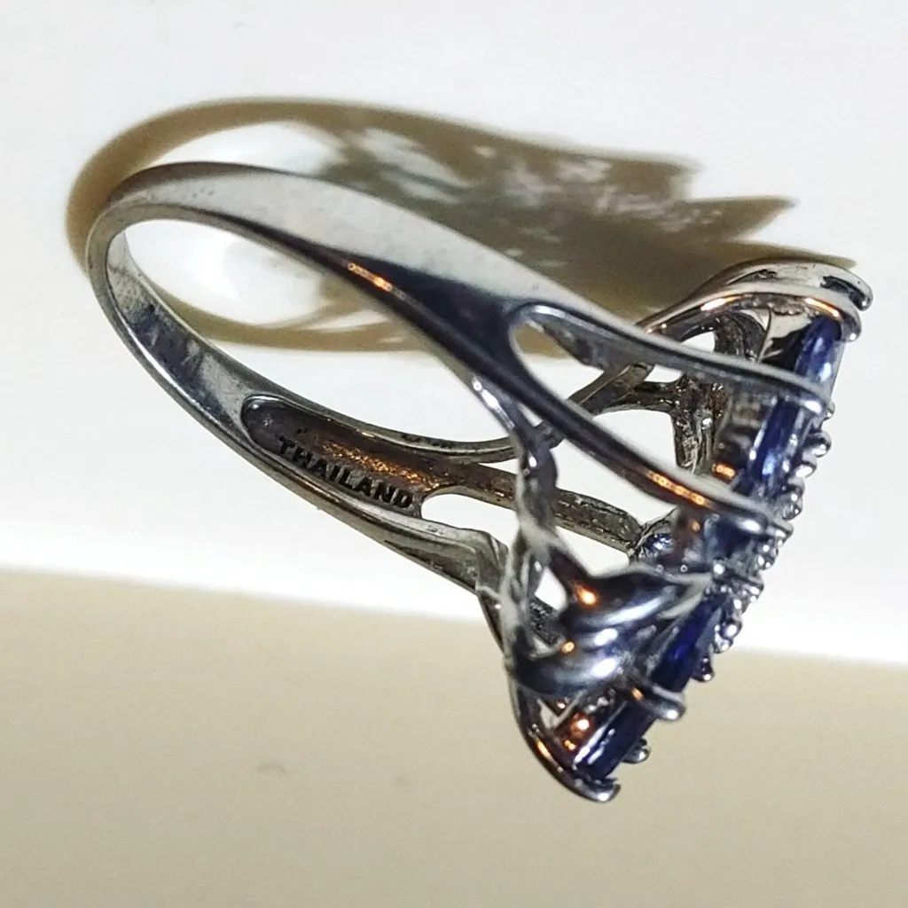 Tanzanite Flower Ring Size 7 Sterling Silver 925 Sparkling Accents Stamped RJ - Image 9