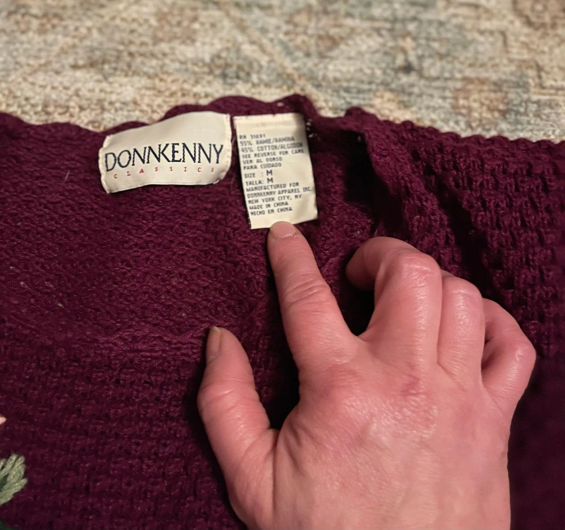 Vintage  Maroon Flower Sweater - Image 4