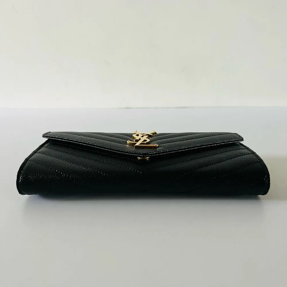 SAINT LAURENT Black Monogramme Logo Leather Flap Wallet - Image 4