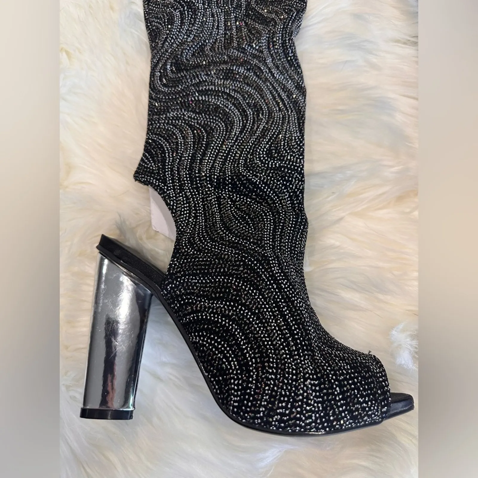 New: Bamboo Bling peep toe block heel boots - Image 4