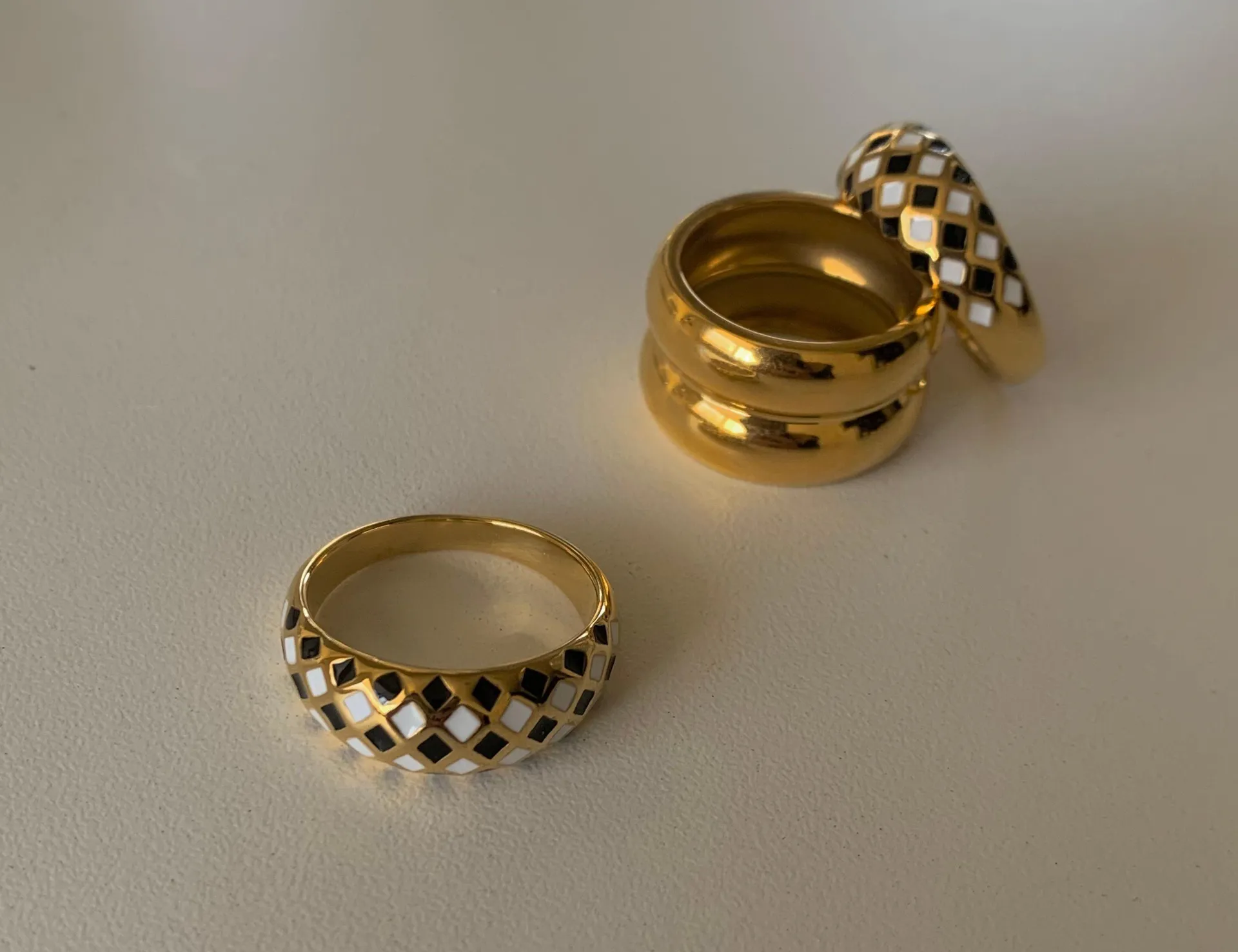 Checkered Dome Ring Gold dome Ring Gold Stacking Ring - Image 6