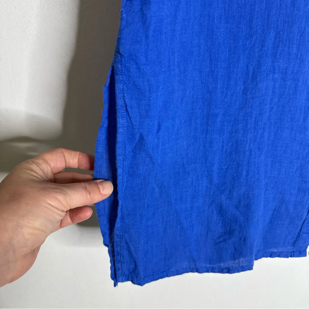 tahari Medium Royal Blue Sleeveless Tunic Collar‎ Button Down Top CP - Image 4