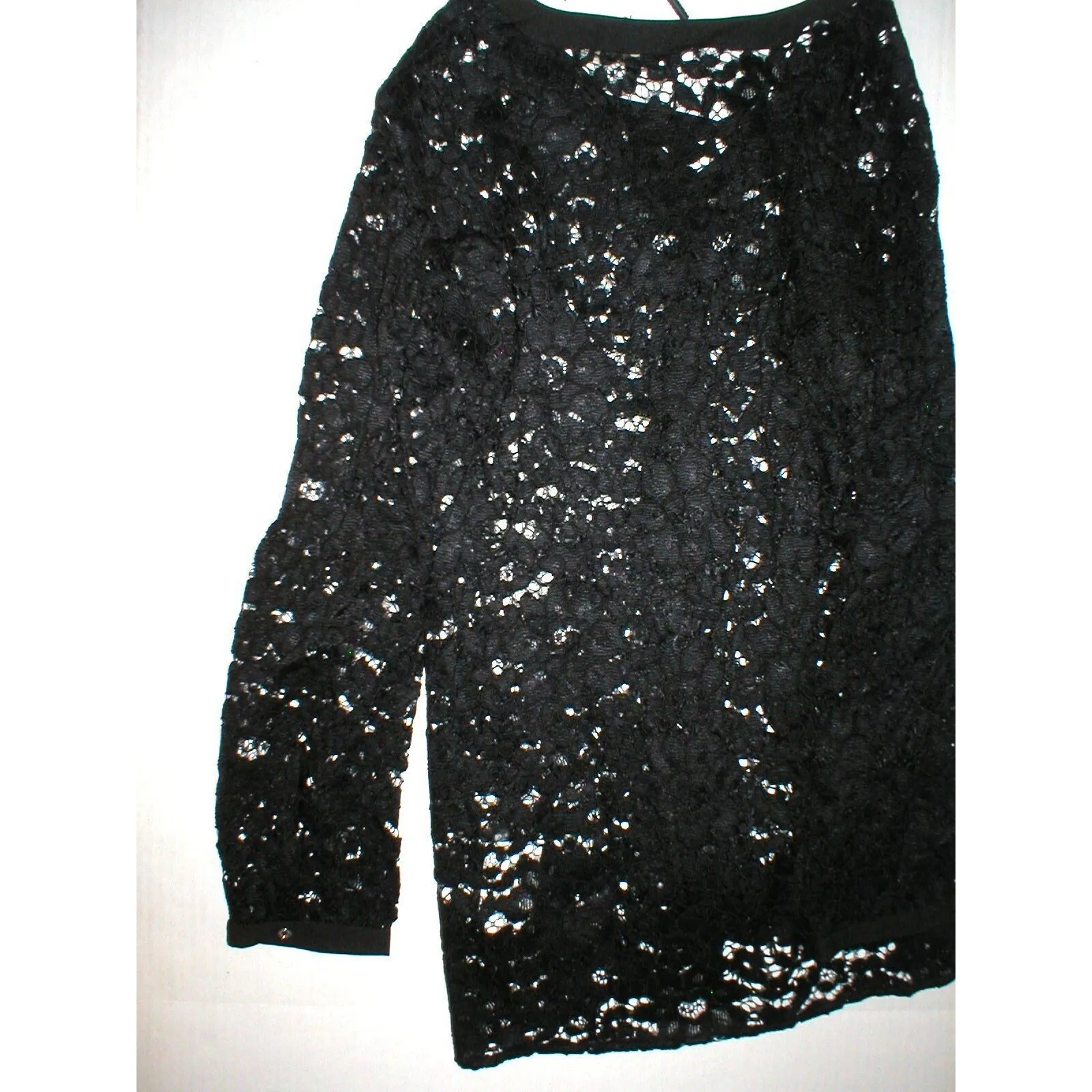 New Womens NWT Designer Calvin Klein Lace Blouse Tie Up XL Black Flowers Long Sl - Image 5