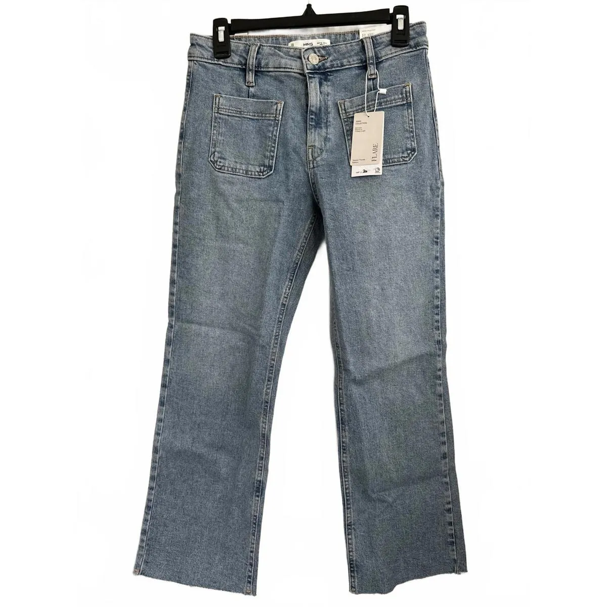 Mango Flared Cropped Jeans with Pockets Alex Medium Blue NWT Size 4 - Image 3