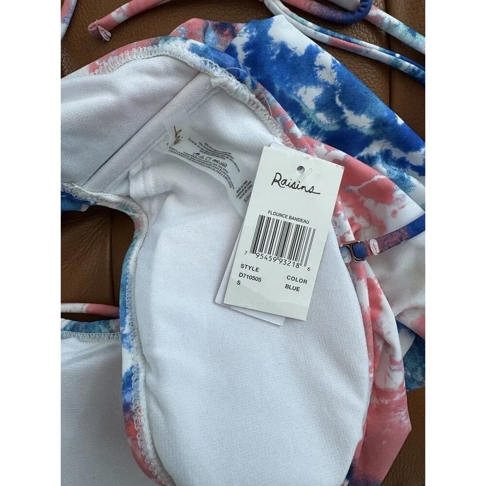 NWT Raisins Blue Pink Tie Dye Ruffle Flounce Bikini Swimsuit Top Juniors Small - Image 7