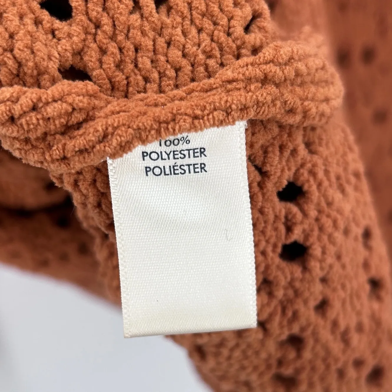 BKE Crochet Open Knit Zip Up Hoodie Orange Rust Brown Sweater Women's Medium - Image 3