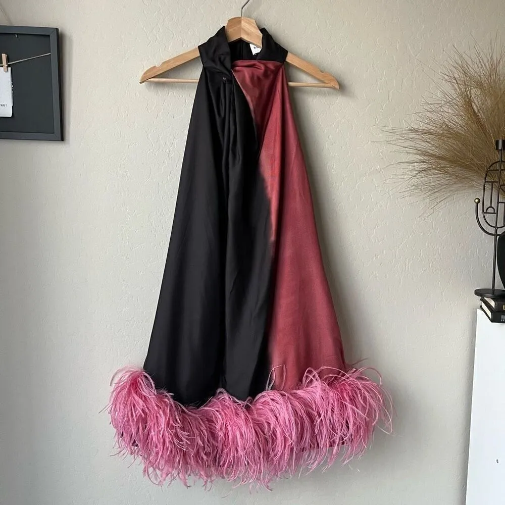 16Arlington Dress Feather Trim Cynthia Mini Dress Brown Pink Size US 12 UK 16 - Image 4