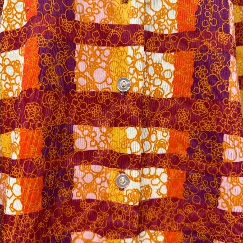 Vintage Dagger Collar Devon 70s Long Sleeve Abstract Mod Print Retro Medium EUC Orange Size L - Image 8