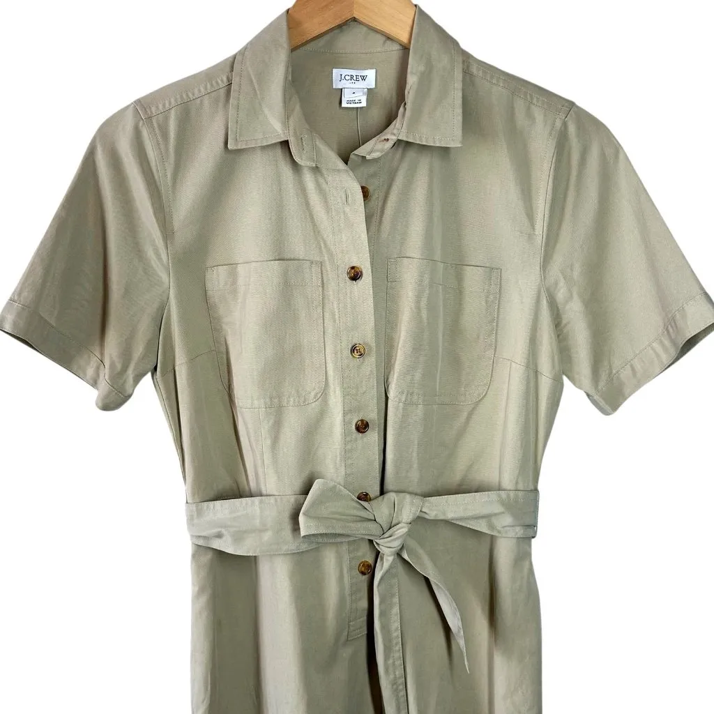 NWT J Crew Khaki Cotton Blend Utility Shirt Dress Size 4 Office Business Casual Tan - Image 3