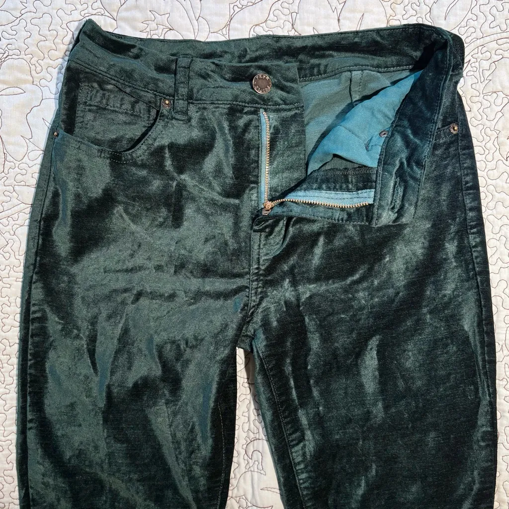 Free People High Time Velvet Kick Flare Pants – Jewel Green Boot Crop Sz 27💛 - Image 4