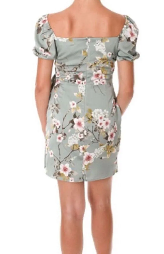 If By Sea Puff Sleeve Mint Floral Side Tie Dress size Small - Image 2