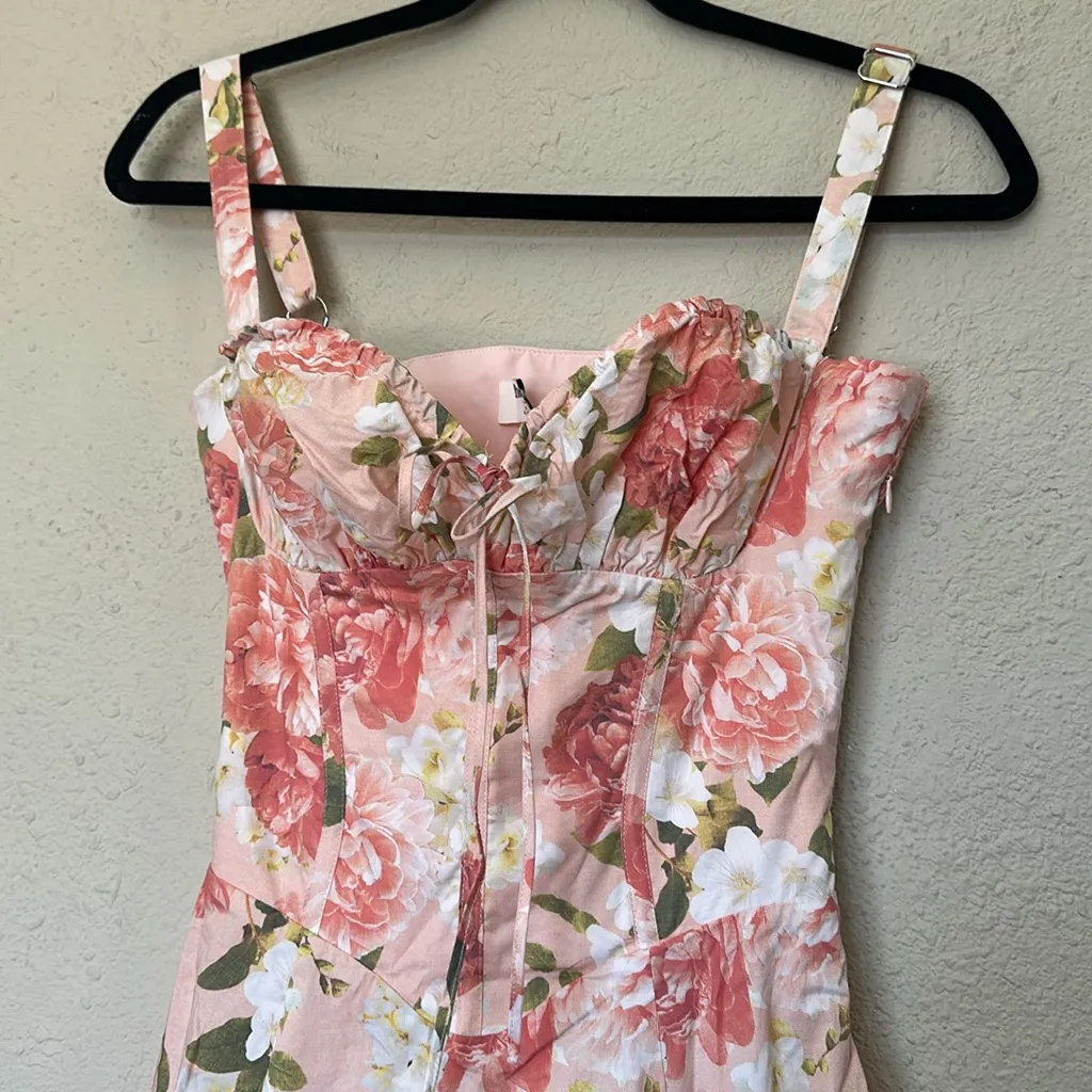 HOUSE OF CB 'Carmen' Pink Peony‎ Print Cotton Bustier Sundress NWOT Size M A-C - Image 5