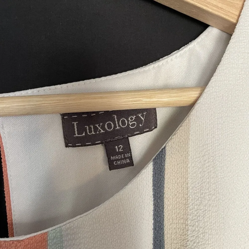 Luxology striped orange cream beige jumpsuit sleeveless pockets size 12 business - Image 3