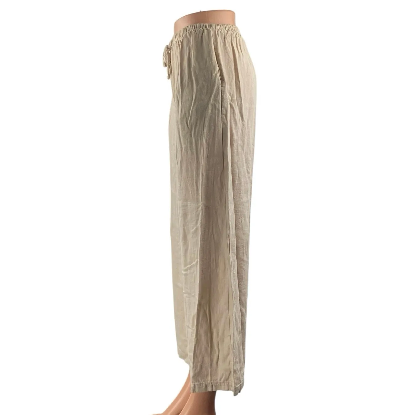Princess Polly Beige Elastic High Waist Drawstring Wide Leg Trousers Pants Sz 32 - Image 2