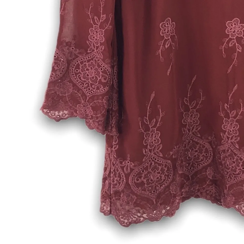 WAYF - Maroon Floral Embroidered Dress - S - Image 3