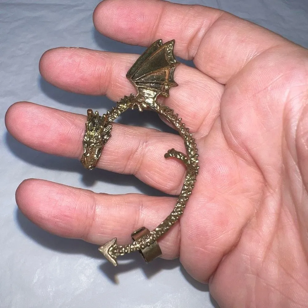 Burnished Gold Tone Dragon Ear Hugger Earring - Image 4