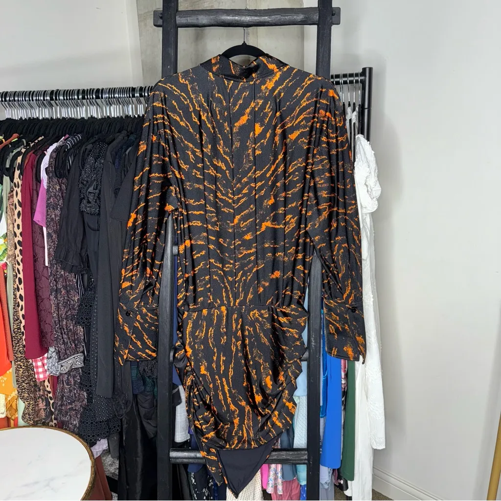 The Attico “Hatty” Black & Cinnamon Tiger Print Draped Mini Dress - Image 12