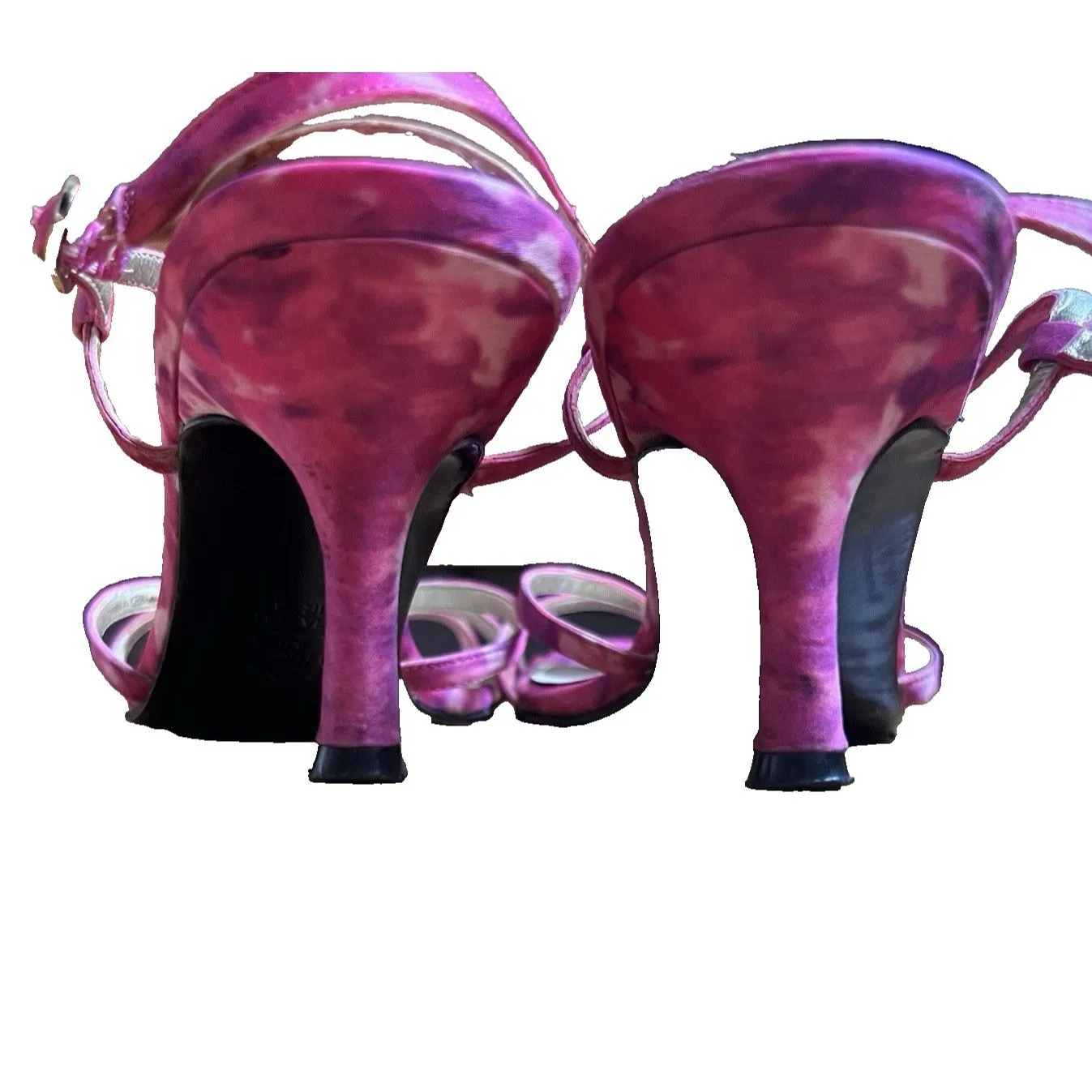 Nina Size 7 Pink Floral Fabric Kitten Heel Strappy Slingback Sandal Leather Sole - Image 5