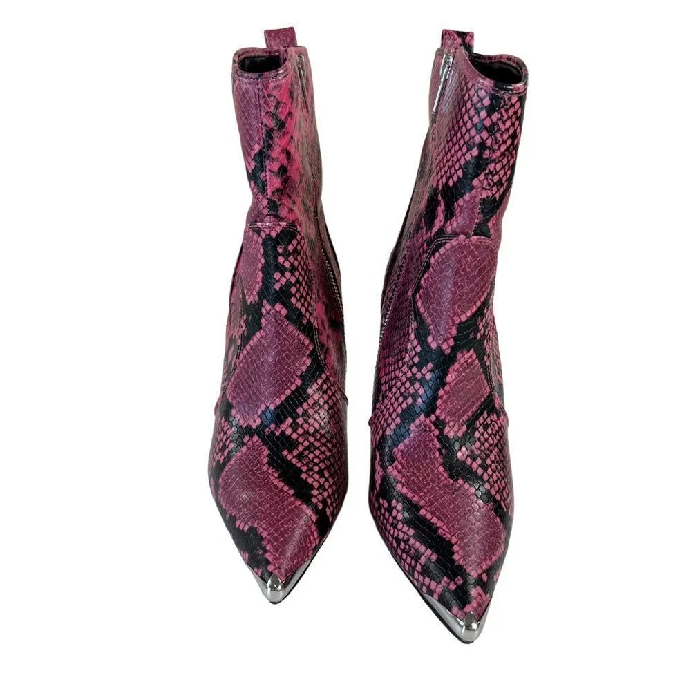 WINNIE HARLOW X SM (STEVE MADDEN) TINA PINK SNAKE PRINT STILETTO HEEL ANKLE BOOT Size 9 - Image 3