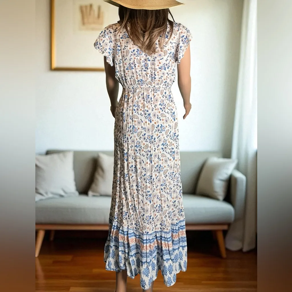 Japna Floral Paisley Maxi Dress. 100% Rayon. Size Small - Image 4