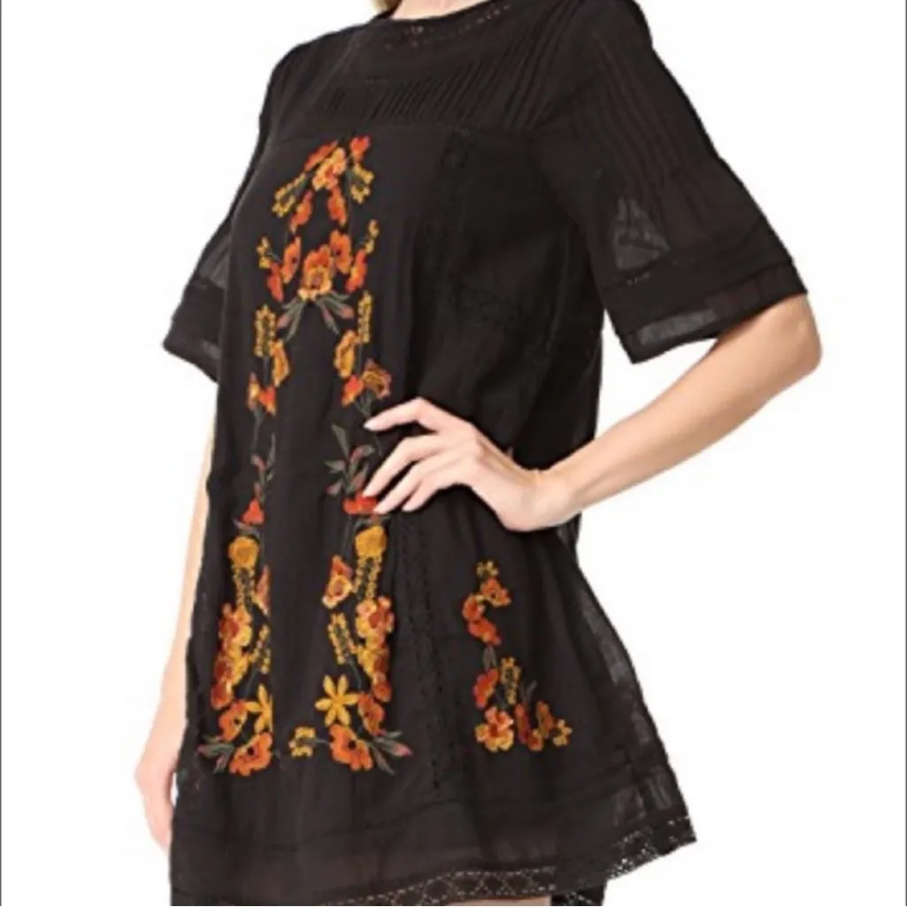 Free People Perfectly Victorian Embroidered Orange Yellow Floral Dress Size M - Image 3