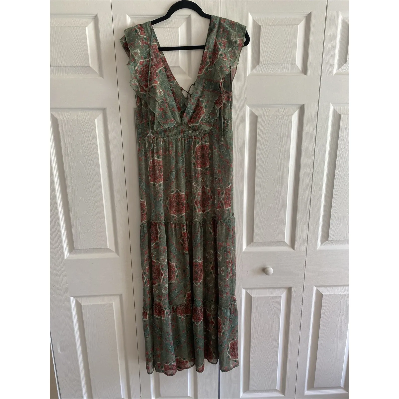 America & Beyond Womens Large Green Sheer Babydoll Maxi Dres Cottagecore Boho - Image 6