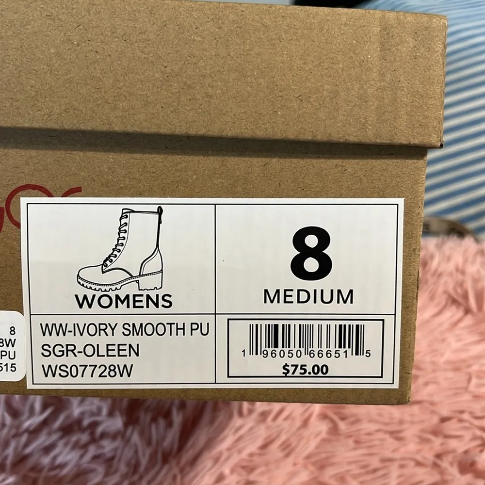 Ivory Lace Up Combat Boots Hiking Booties Sugar Womens 8 White - Image 8