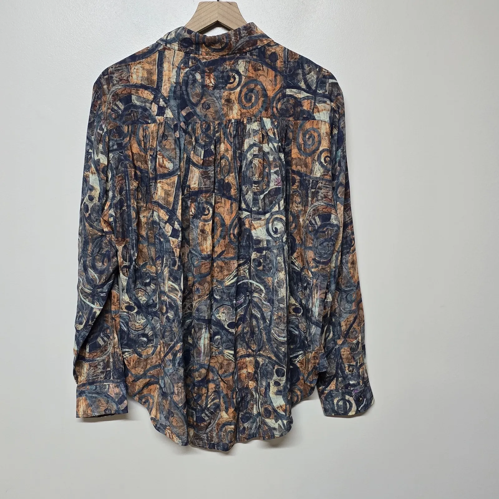 Peruvian Connection XL Abstract Print Button Front Blouse Modal Rayon Long Sleev - Image 5