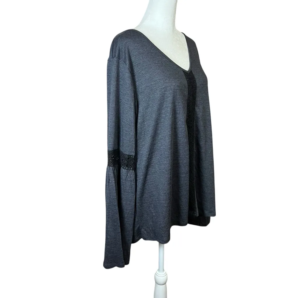 Knox Rose Boho Bell Sleeve Top Sz XXL Gray Crochet Knit Tunic Whimsigoth Witchy - Image 9