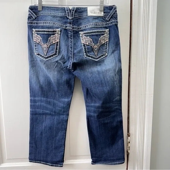 Vigoss the‎ Chelsea capri thick stitch embroidered denim jean capris women's 7 8 - Image 3