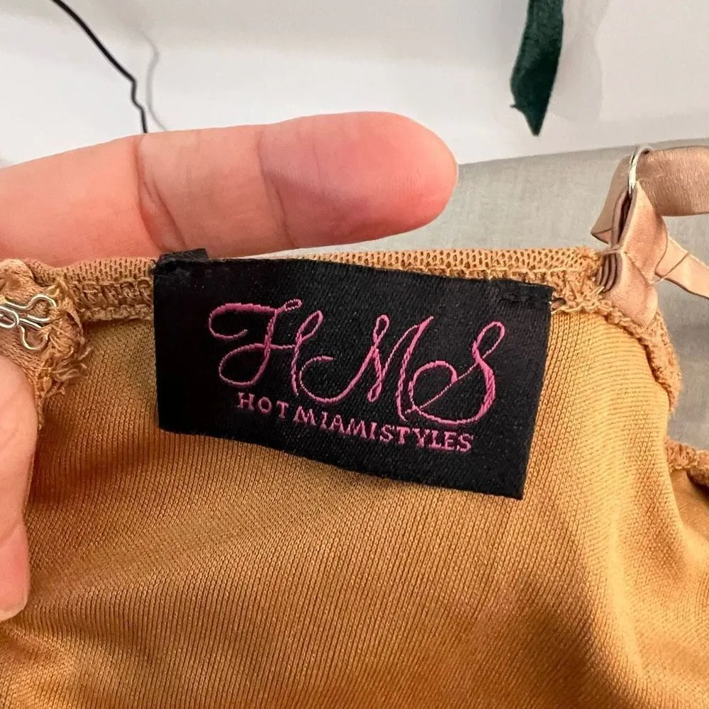 Hot Miami styles tan ruched bodycon midi dress size small - Image 7