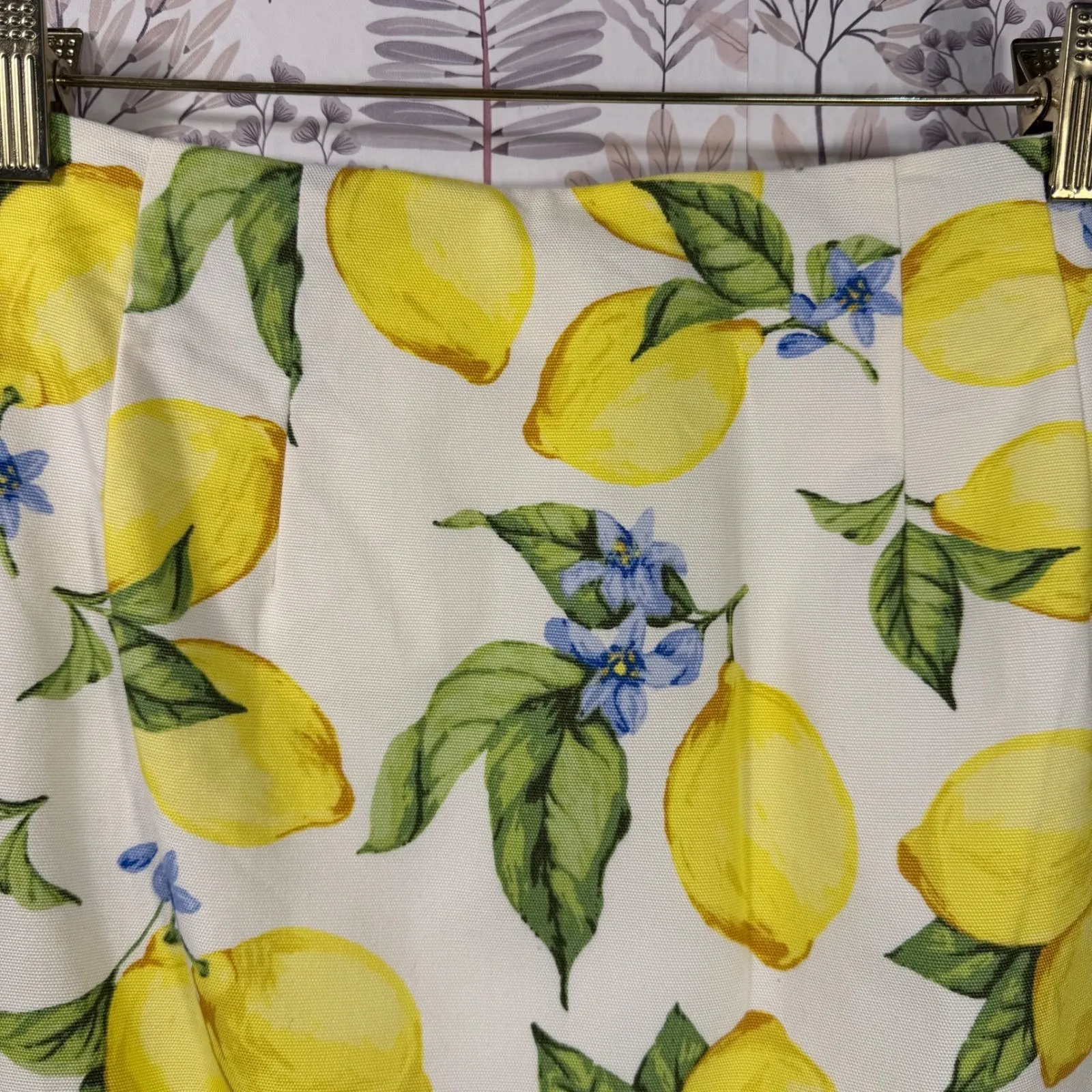 Talbots Petite Lemon Print Skirt Size 8P Yellow White Cotton Stretch Lined - Image 9