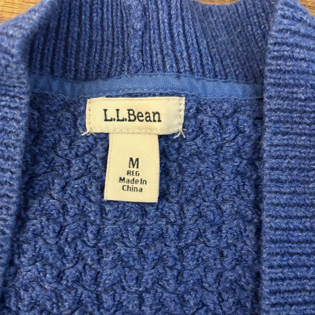 L.L. Bean Open Front Basket Weave Cotton Sweater Cardigan w/ Pockets Blue Size M - Image 3