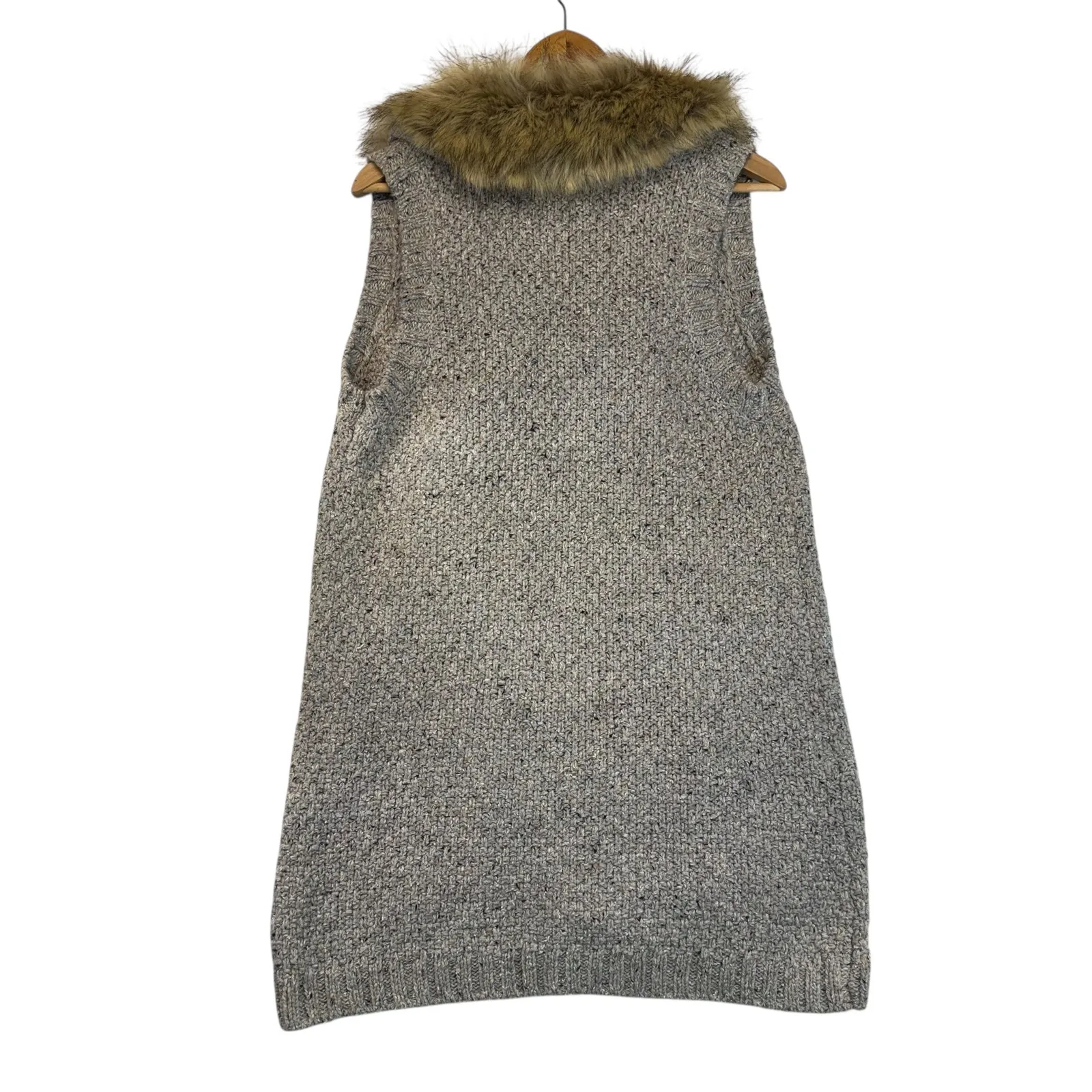 ORVIS Womens Gray Knit Faux Fur Collar Long Vest Cardigan Cottagecore  M - Image 3