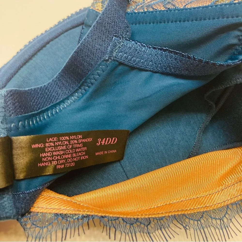 Fredrick’s Of Hollywood Voluptuous Bra Padded Push Up‎ 34DD Teal Shine Lace NEW - Image 9