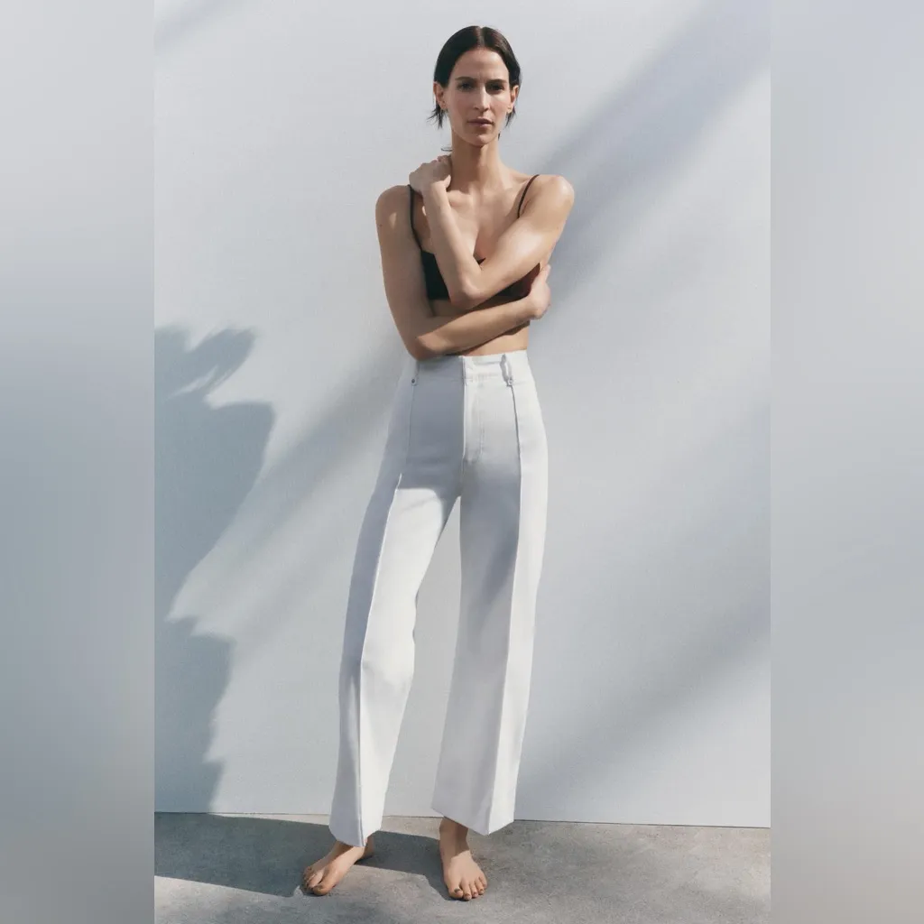 NWT Zara Wide Leg Tailored White Denim Jeans Size EU 40 US 8 - Image 5