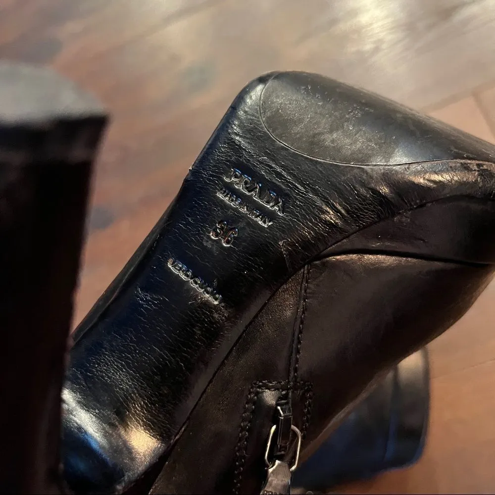 Prada  Black Leather Booties - Image 16