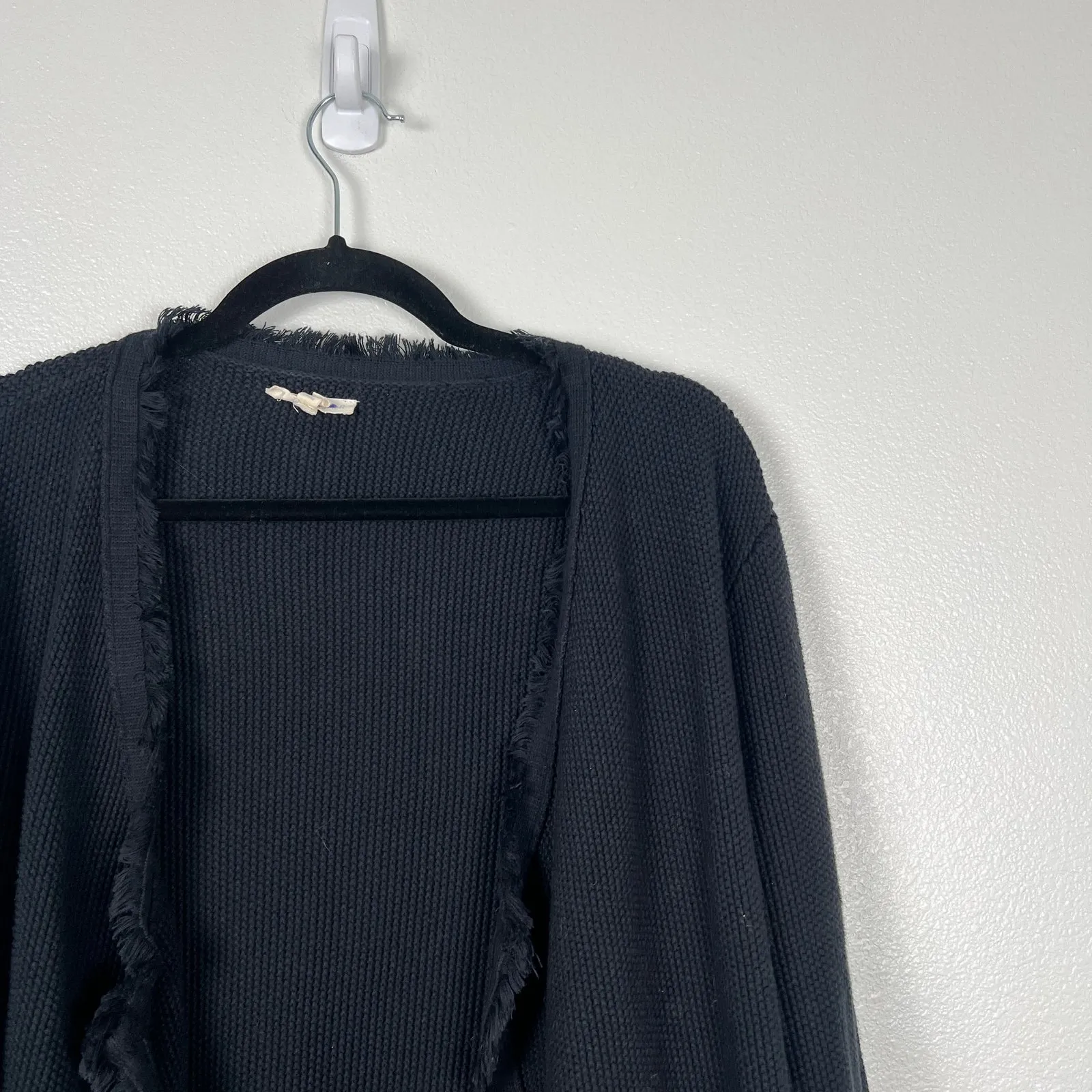 Eileen Fisher Women's Open Front Fringe Trim Cardigan Black Sz‎ L - Image 3