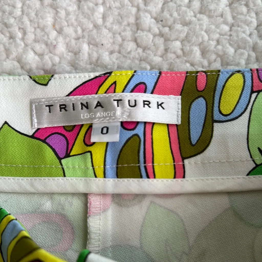 Trina Turk Green and Pink High Waist Shorts - Image 2