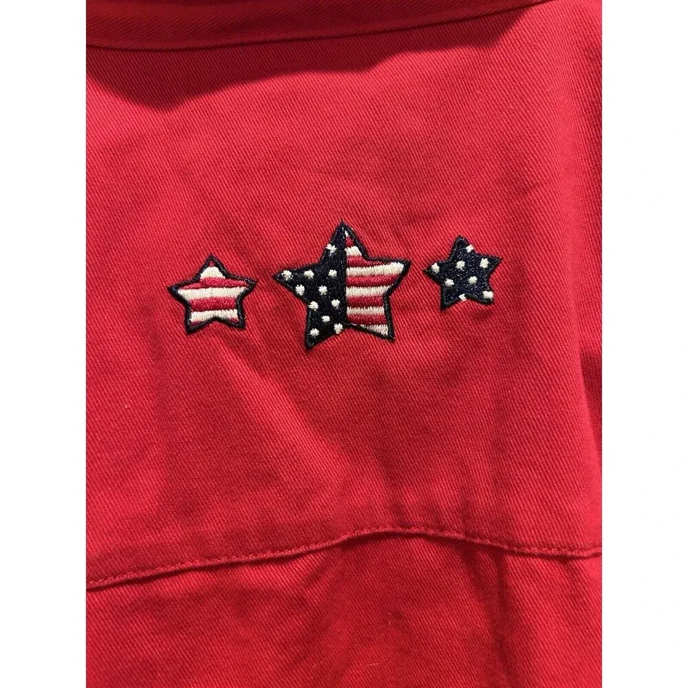 Christopher & Banks Women Button‎ Up Red Shirt America Stars Large USA Cotton - Image 10