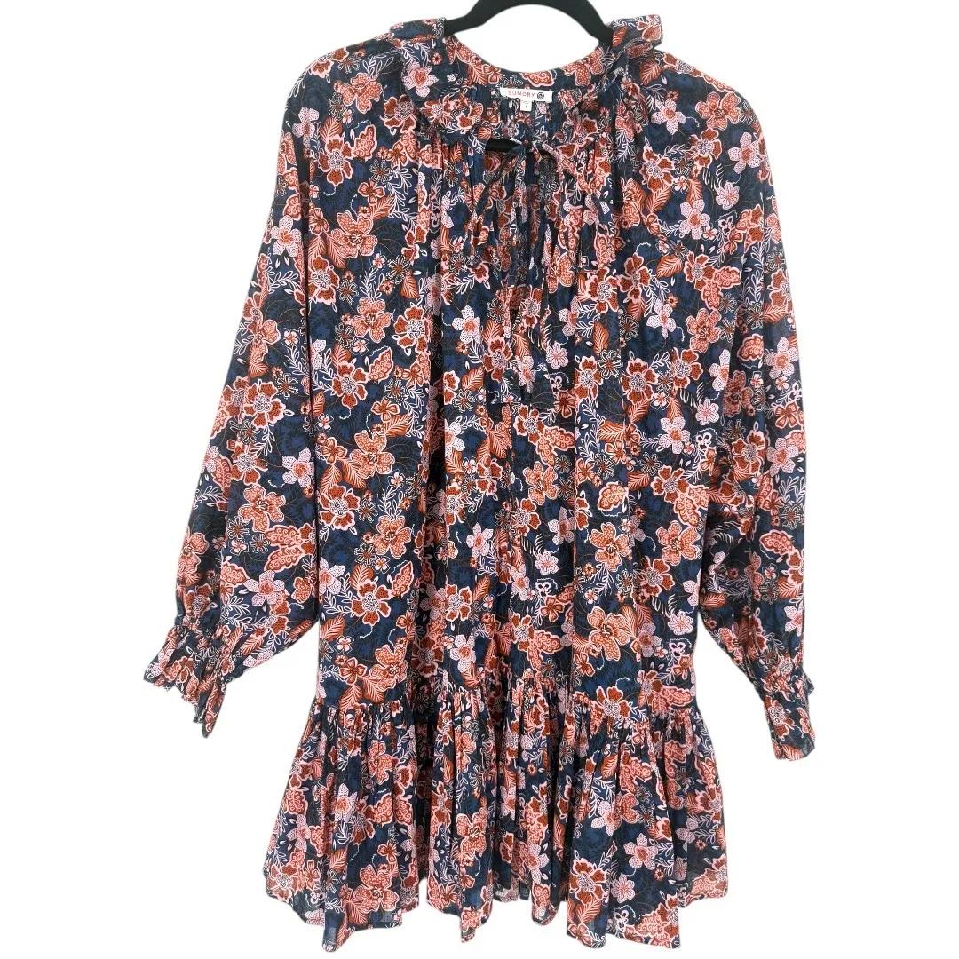 Anthropologie Sundry Boho Floral‎ Print Long Sleeve Tiered Mini Dress Size Small - Image 4