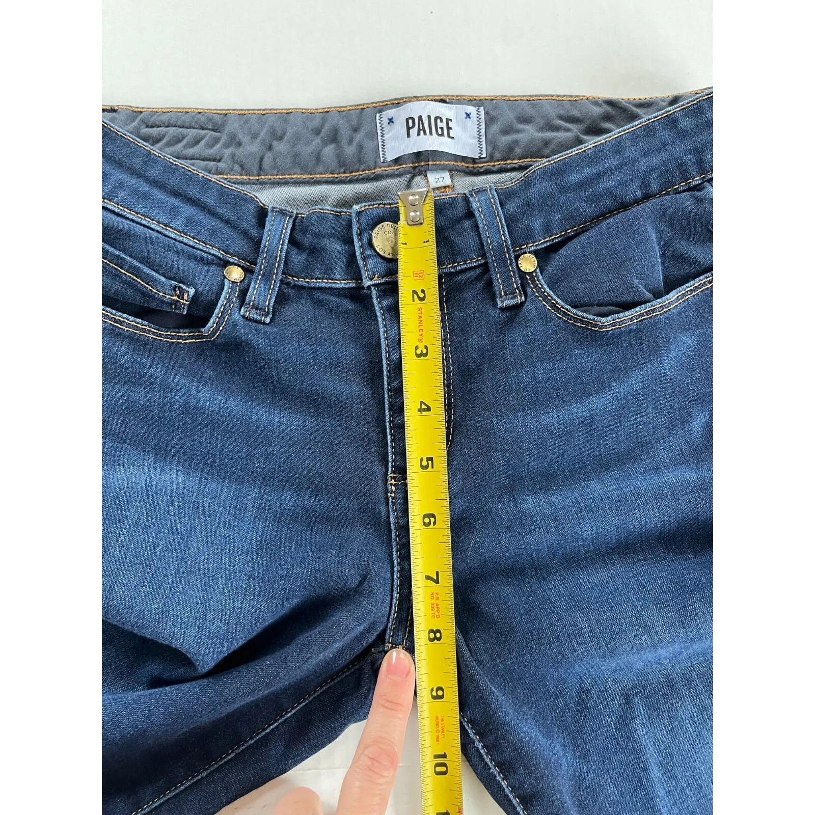 PAIGE Skyline Skinny Jeans Medium Rise Stretch Wash Blue, Size 27 - Image 8