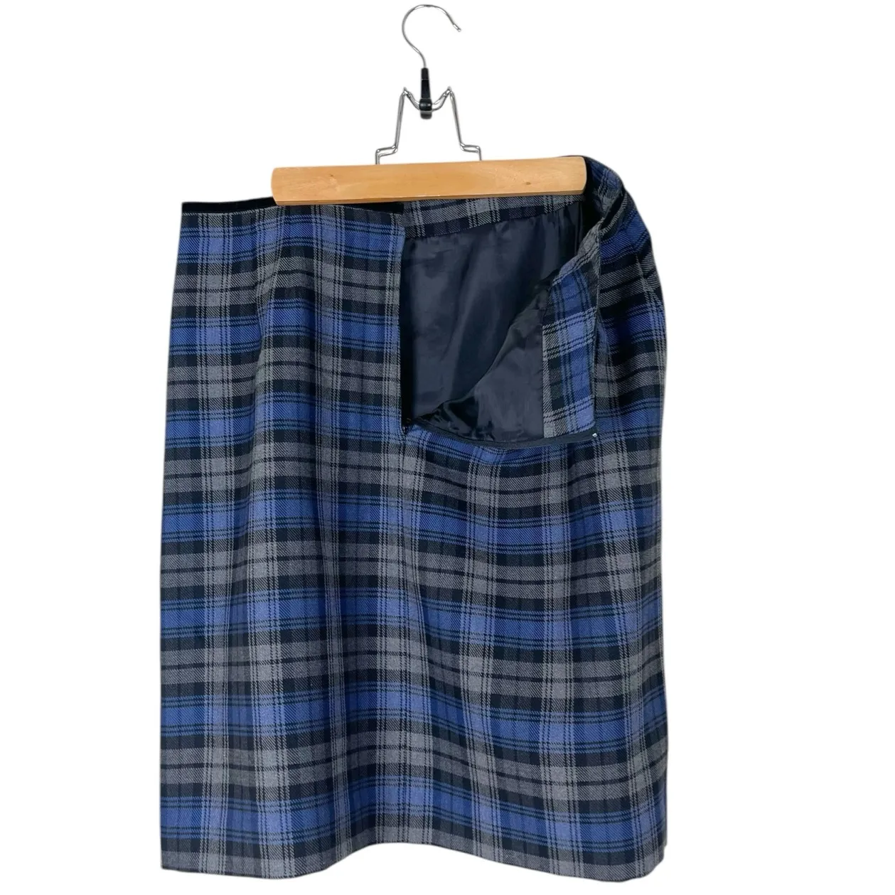 Vintage Villager Sport Blue Grey Black Plaid Faux Wrap Skirt Women’s 12 Academia - Image 8