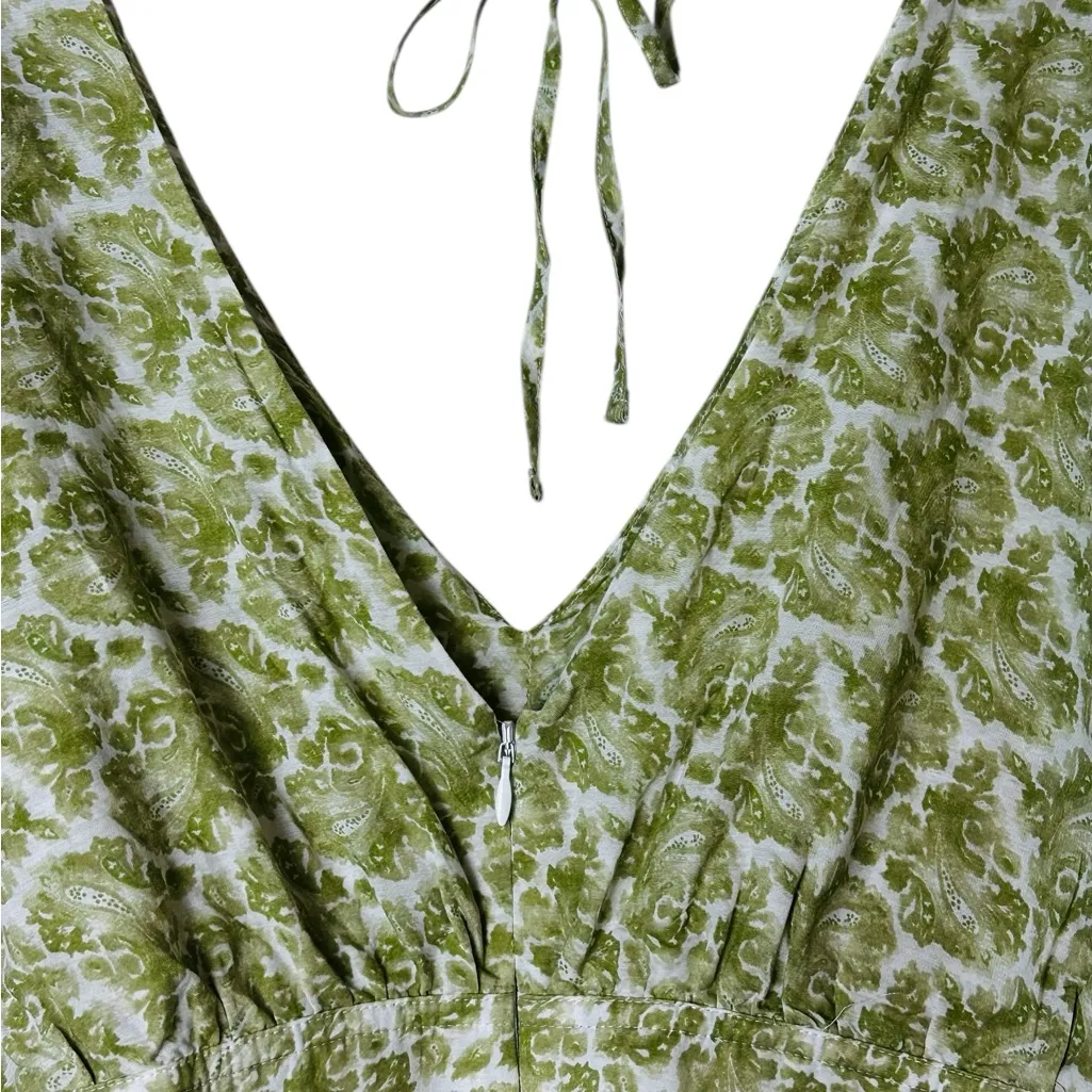 J. Crew Puff Sleeve Blouse Paisley Sage Green Boho Cottage Size Large - Image 4