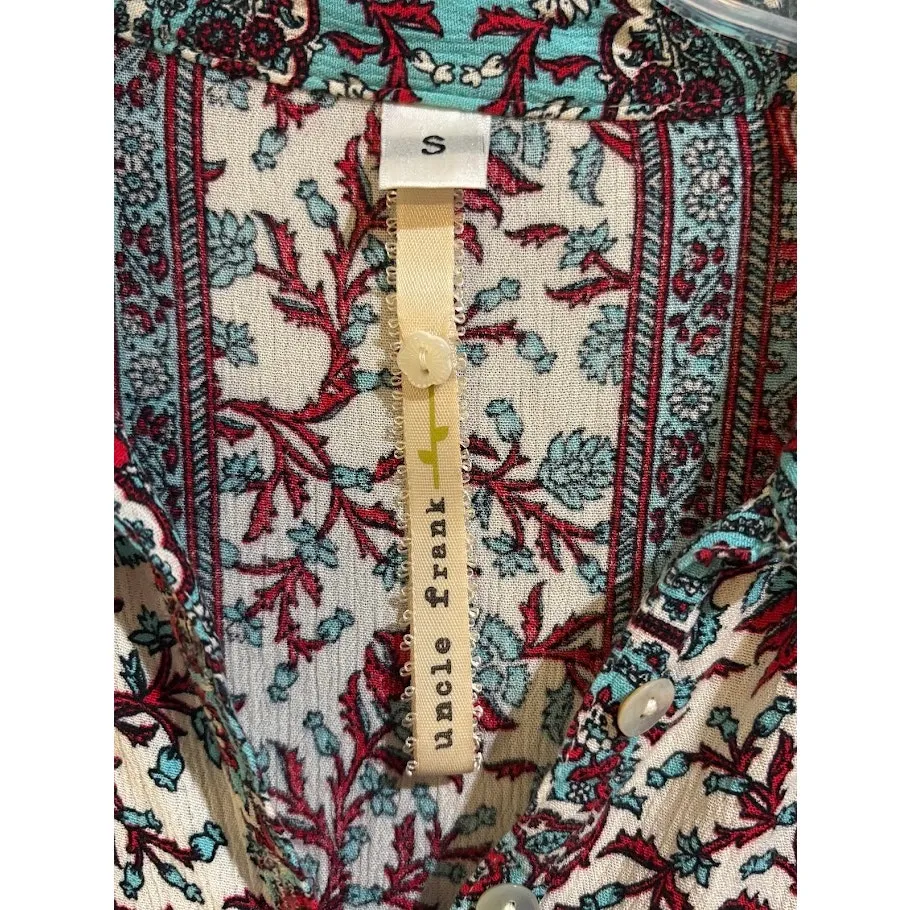 Anthropologie Uncle Frank Floral Frayed Hem Shirt Dress Size Small - Image 8