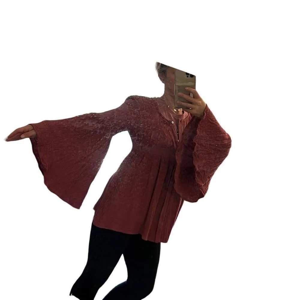 By Together  Boho peasant button down top with huge flutter sleeve - Image 7