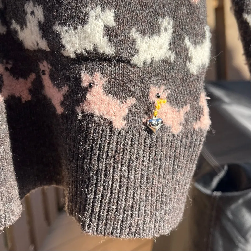 HWR Anthropologie Women’s Scottie Dog Trot Wool Blend Cardigan w/ Pockets Size M - Image 3