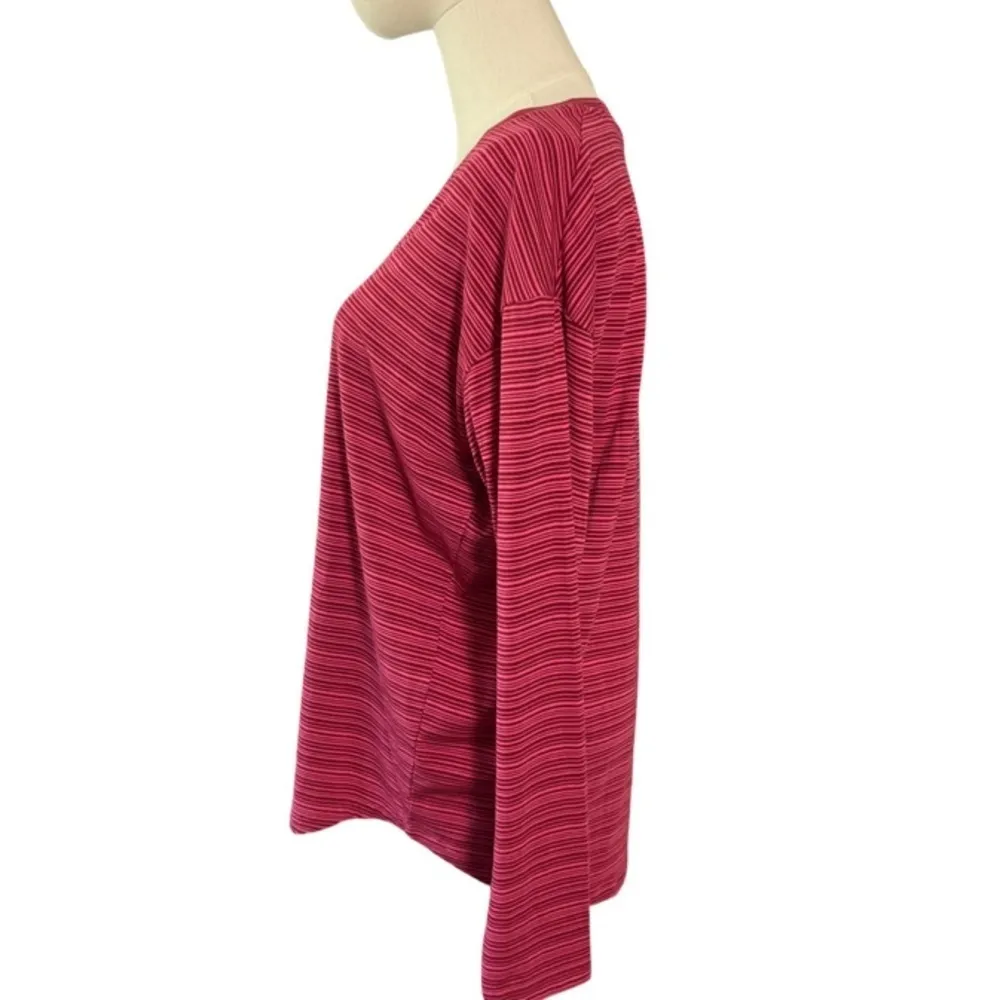 Athleta Cloudlight Stratus Long Sleeve Tee Pink Red Stripe Size M  EUC - Image 2