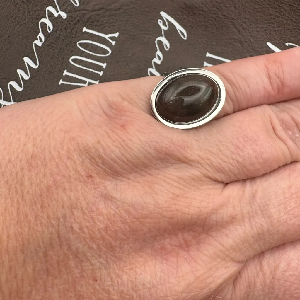 Handmade Moss Agate Style Stone Ring – Stainless Steel Adjustable Band - Image 2